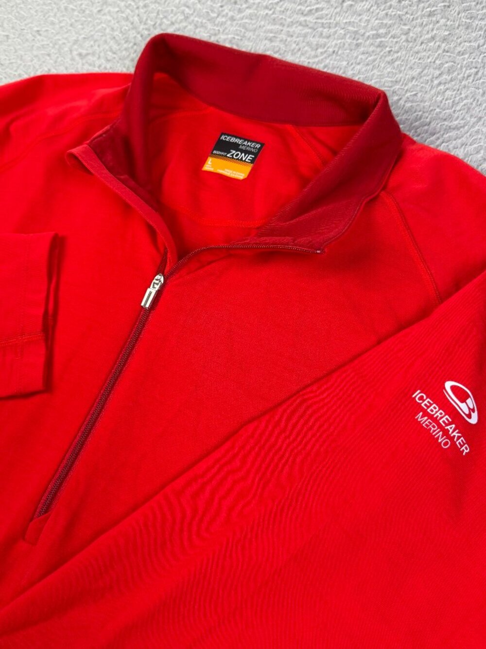 Icebreaker Merino Bodyfit Zone Half Zip Pullover Mens Large Red Outdoors Hiking